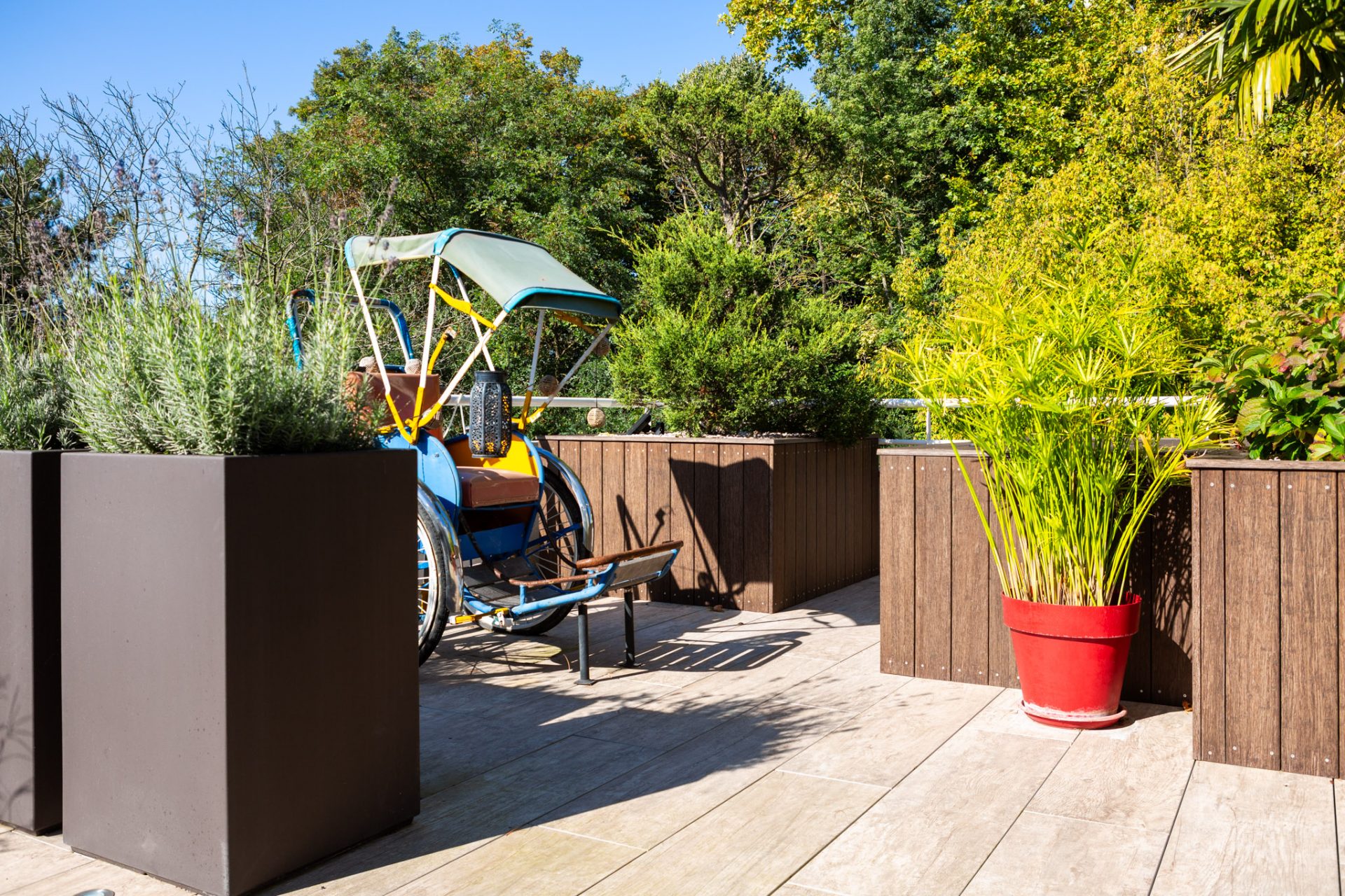 des pots de plantes sur terrasse