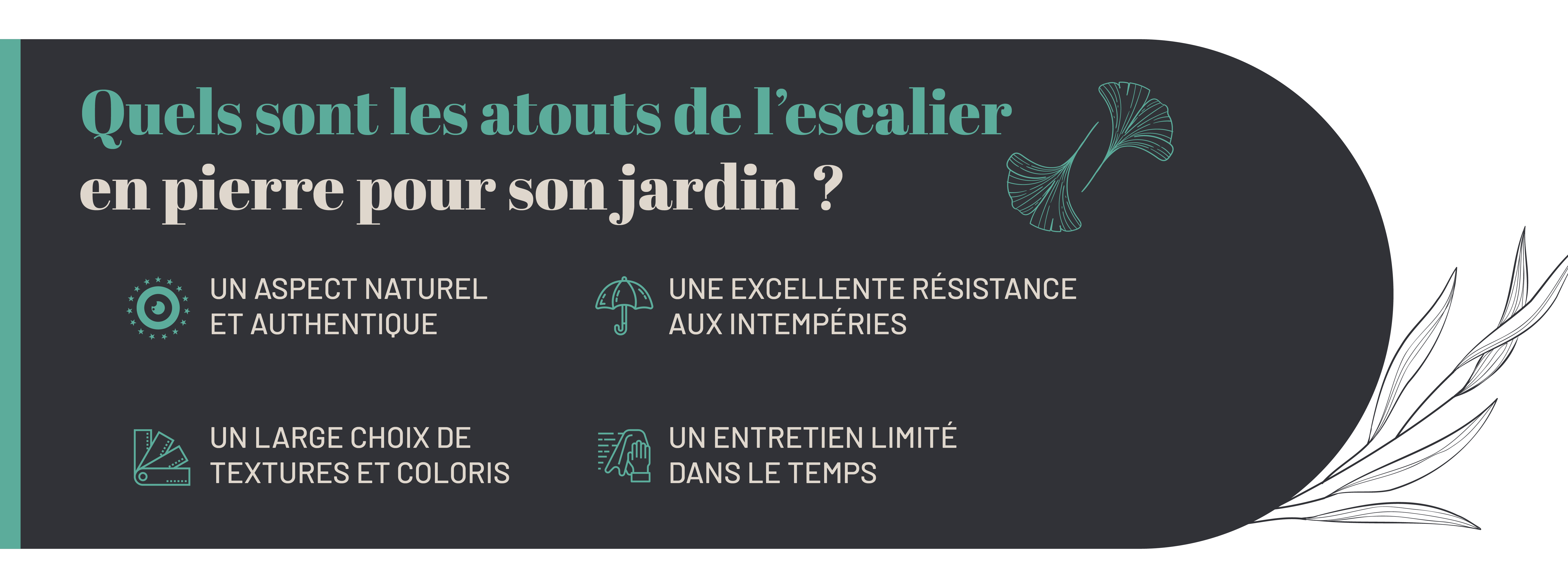infographie détaillant les atouts de l’escalier de jardin en pierre naturelle