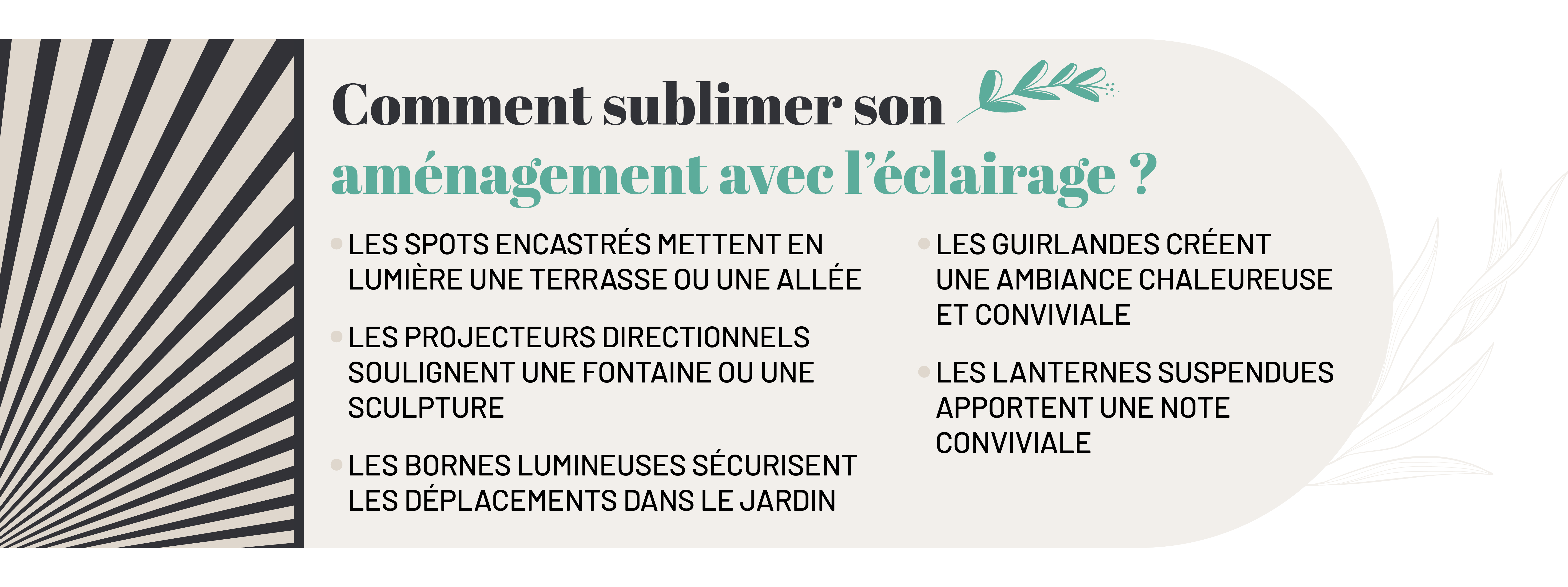 infographie expliquant comment sublimer sa décoration extérieure avec l'éclairage